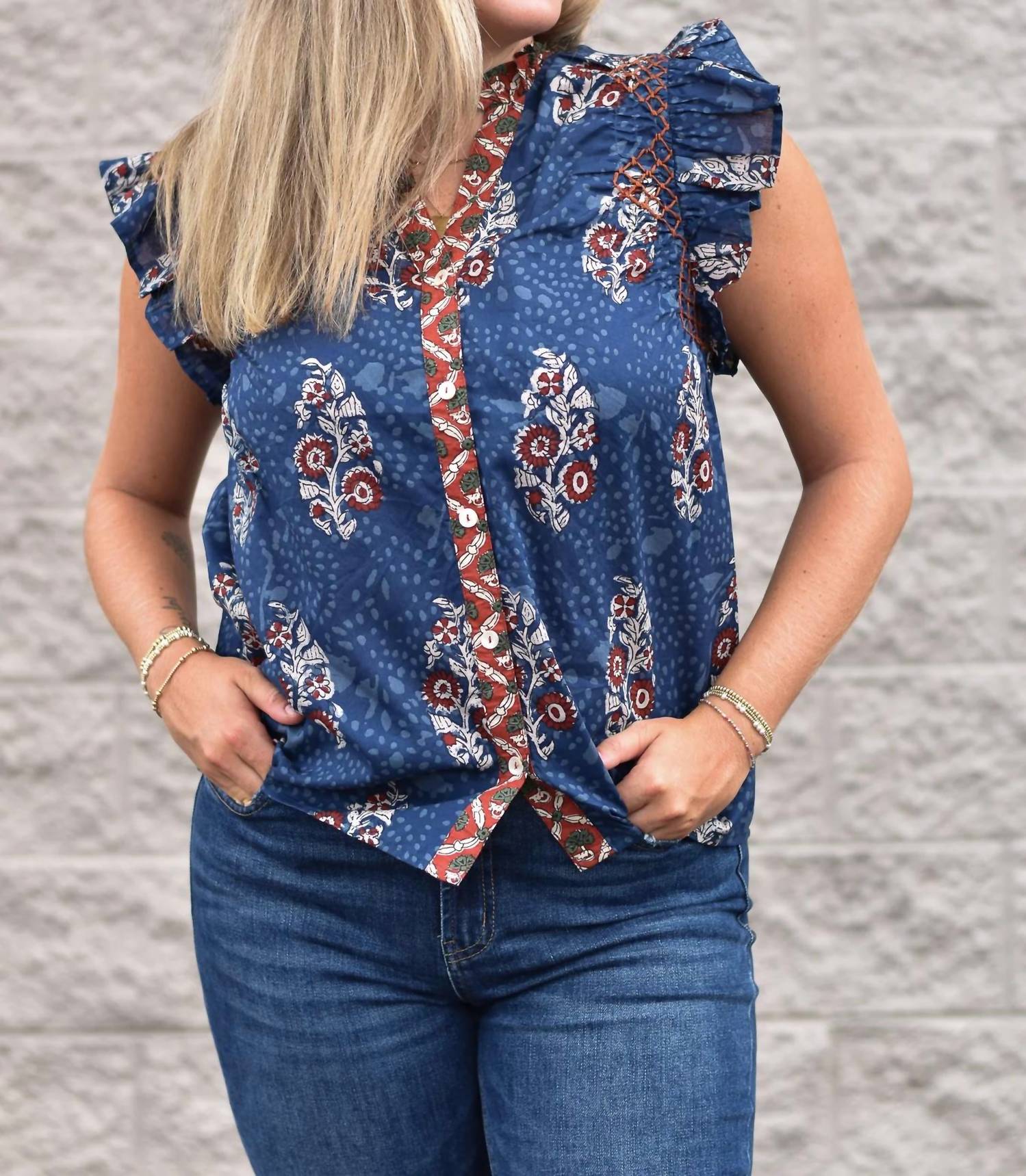 Thml - FLUTTER SLEEVE FLORAL PRINT V NECK TOP