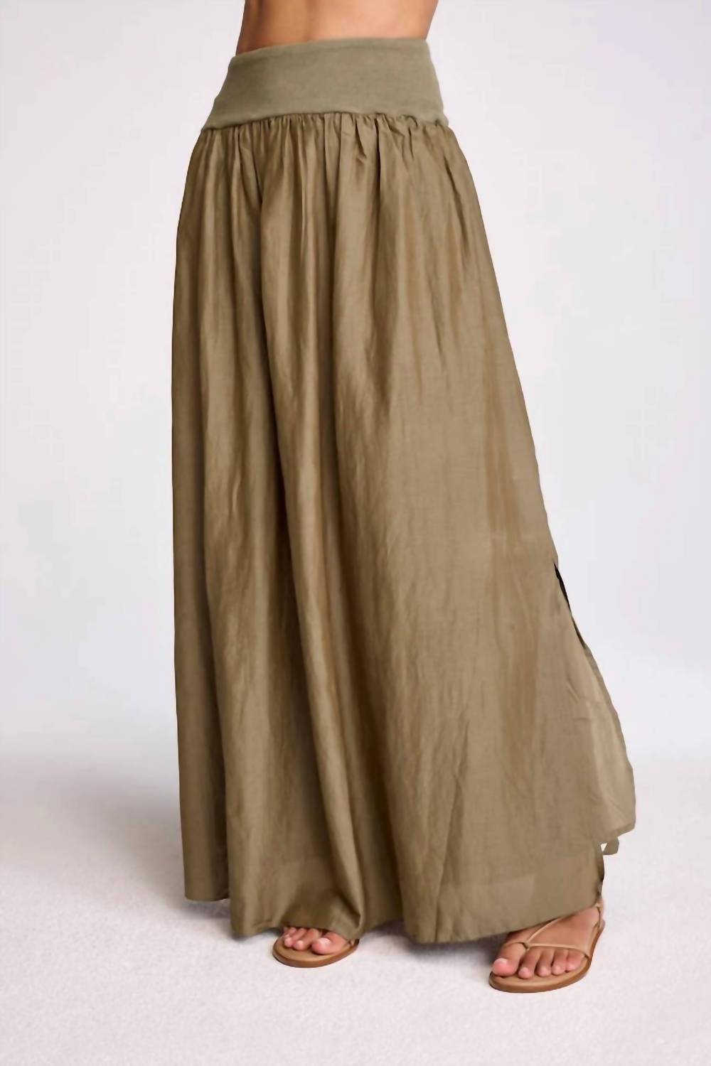 sundays Jones Pleated Maxi Skirt in moss - women's skirt - detail view