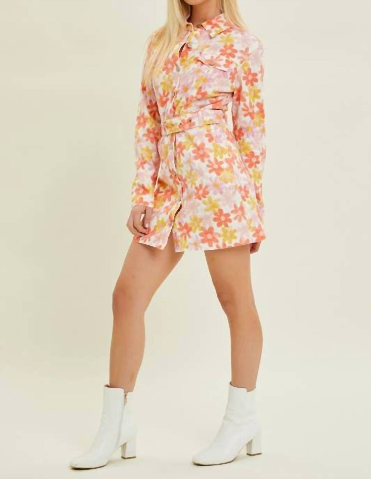 Baevely By Wellmade - Watercolor Daisies Denim Dress
