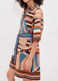 Las Sureñas - Striped Geometric Print Short Dress