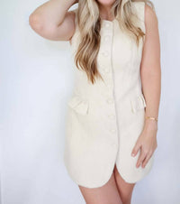 Mable - Kimberly Tweed Sleeveless Ruffle Pocket Mini Dress