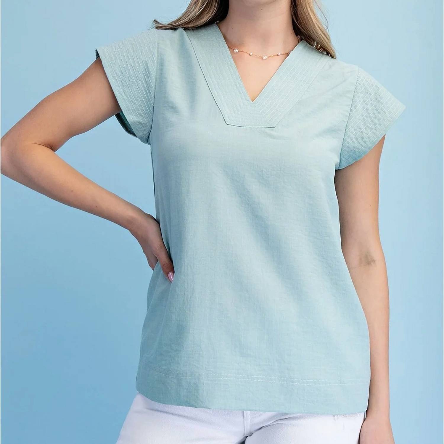 Gigio - Trapunto Stitched V Neck Blouse
