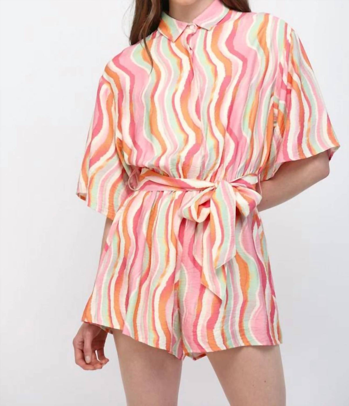 Fate - Stripe Button Down Romper