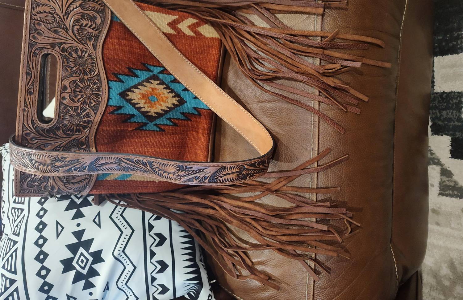 American Darling Tooled saddle blanket crossbody purse in burnt orange - women's bag