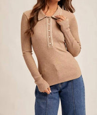 Hem & Thread - Stitch Collar Button Down Rib Top