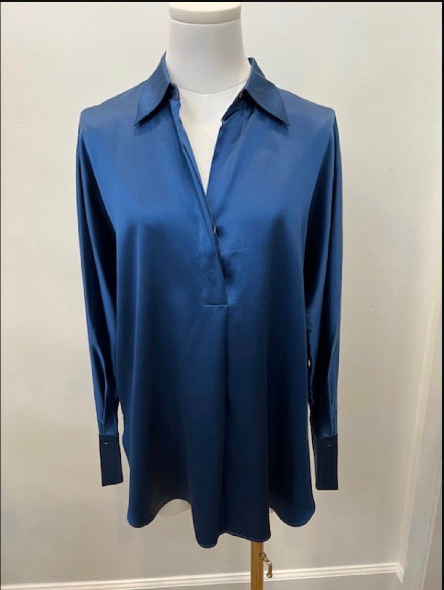 DiOMi Women's Long Sleeve Collared Blouse in blue opal 1 - women's blouse