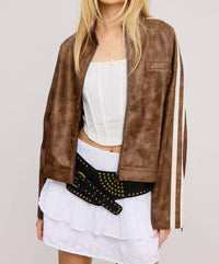 Mimosa Moto Jacket With Stripes in clay - women's jacket