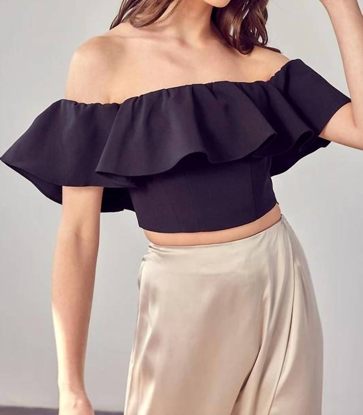 Do+Be - Open Shoulder Ruffle Crop Top