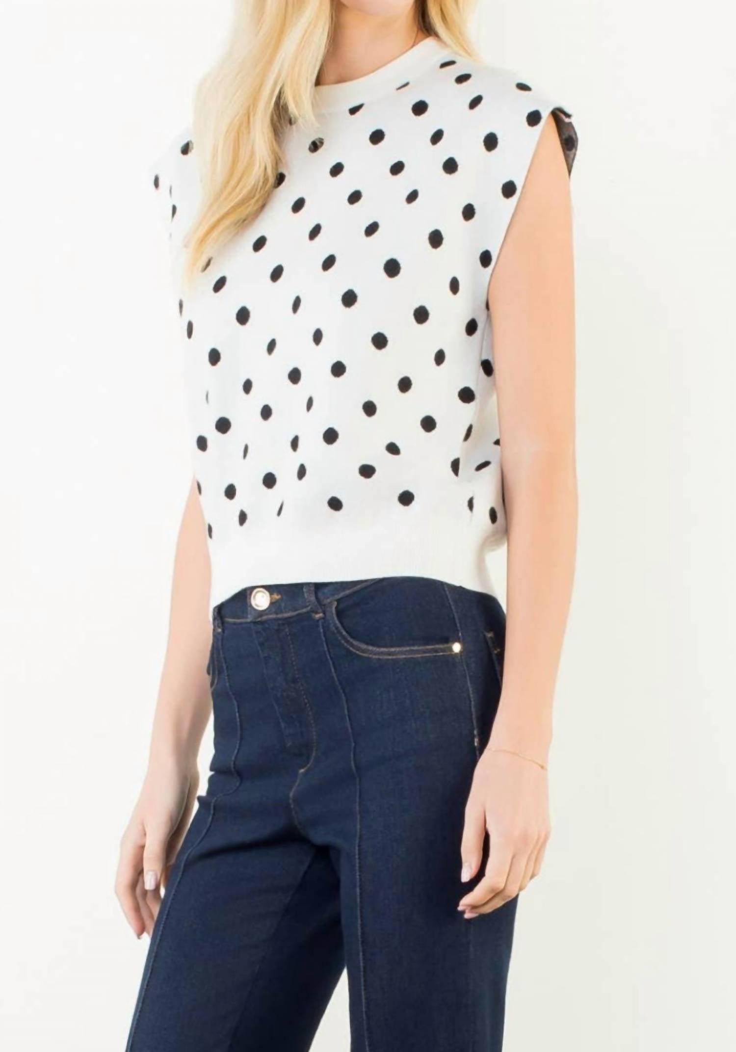 THML Polka Dot Sleeveless Top in cream - women's blouse - alternate view