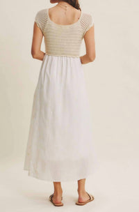 In February Crochet Embroider Flowers Midi Dress in cream - women's dress - detail view