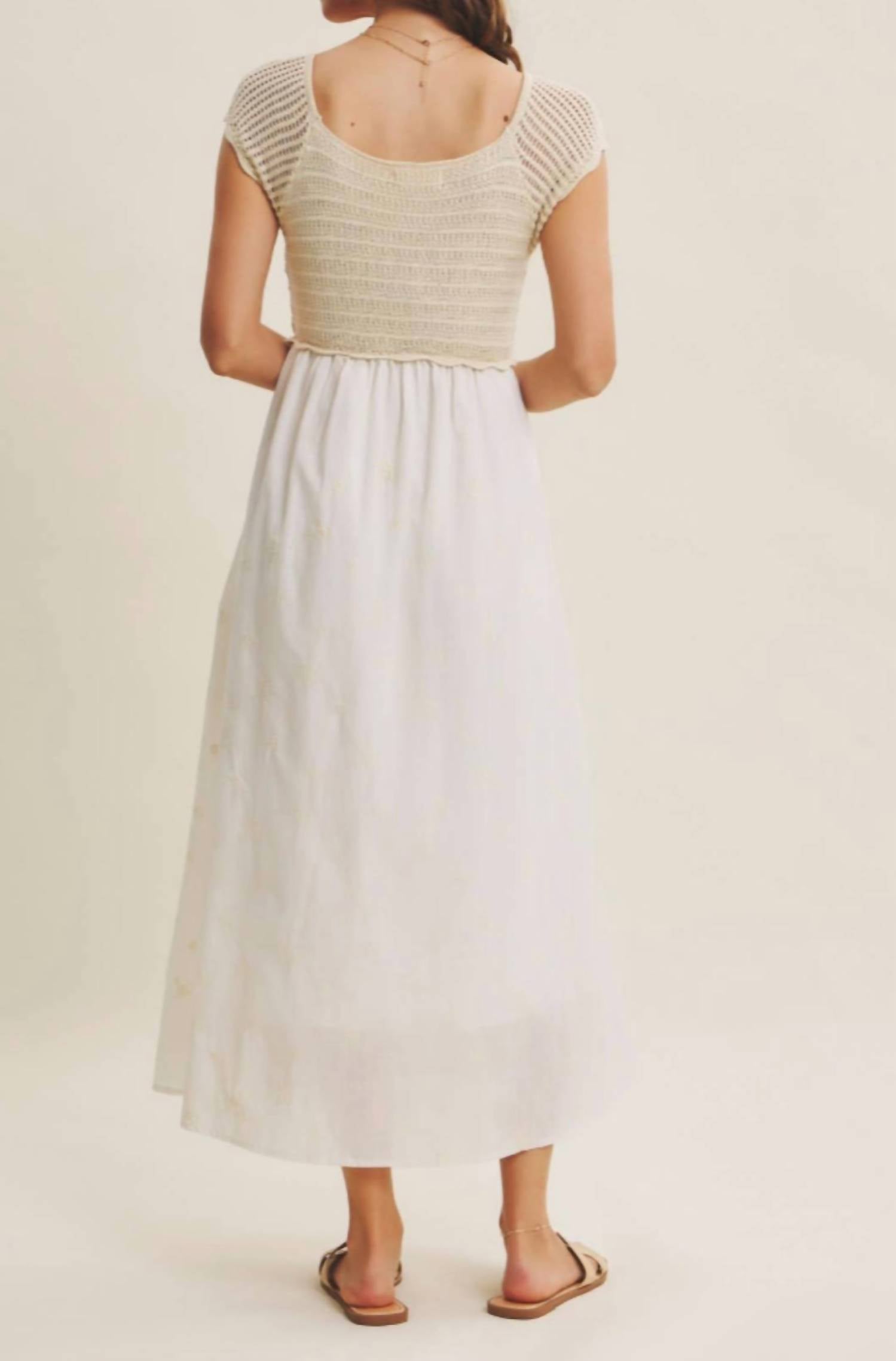 In February Crochet Embroider Flowers Midi Dress in cream - women's dress - detail view