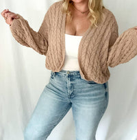 MIOU MUSE Seabreeze Light Weight Cable Knit Cardigan in tan - women's cardigan - alternate view