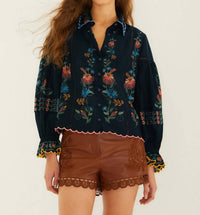Farm Rio - Stitched Garden Wavy Hem Blouse