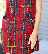 day + moon Sleeveless Tweed Plaid Dress in red - women's dress - view 5