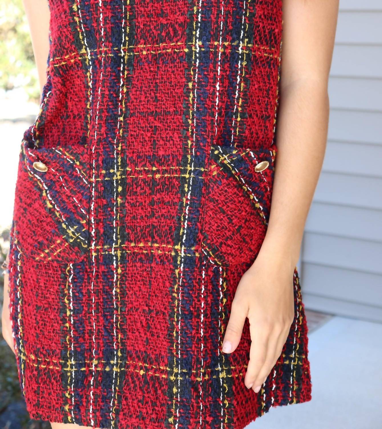 day + moon Sleeveless Tweed Plaid Dress in red - women's dress - view 5