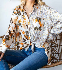 First Love - Floral Block Button Down Satin Shirt
