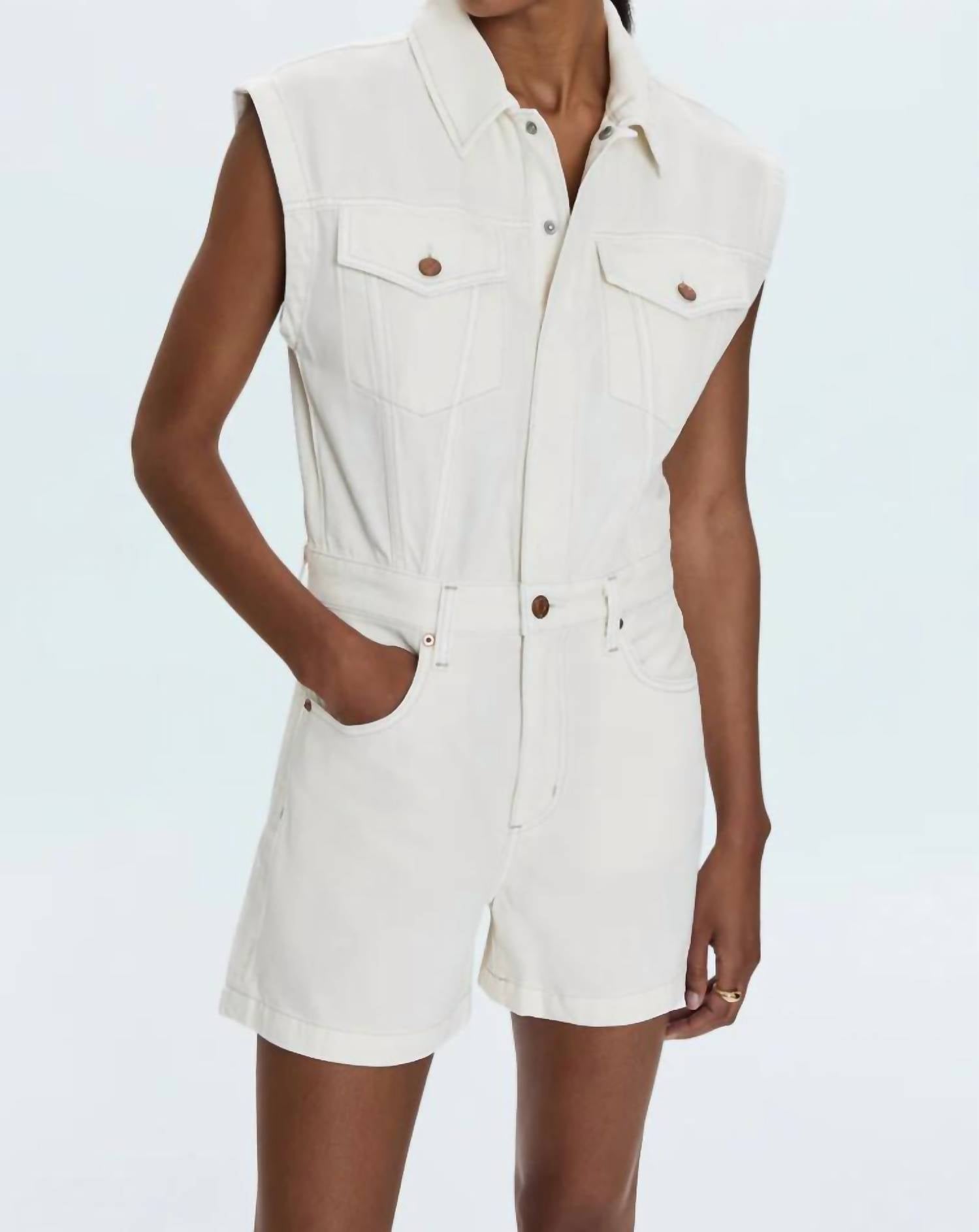 PISTOLA Lennox Sleeveless Romper in white - women's pants