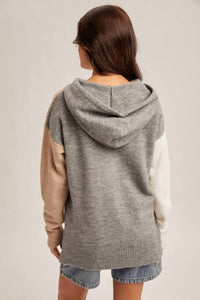 Hem & Thread - Color Block Hoodie Knit Sweater