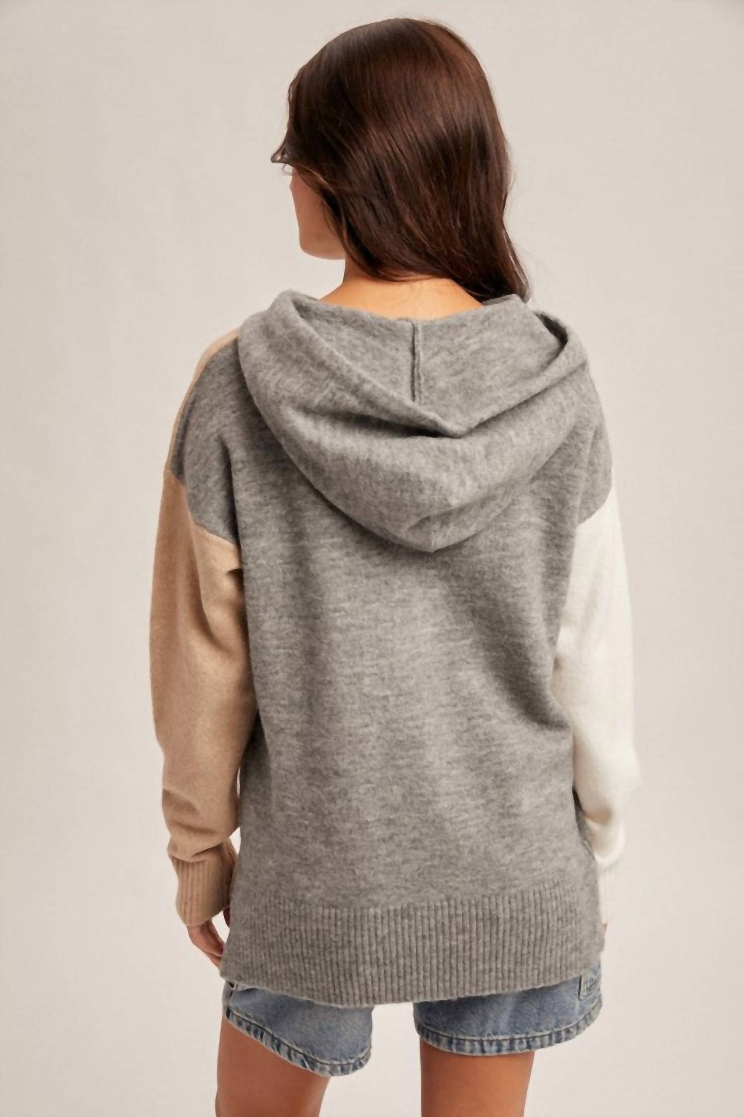 Hem & Thread - Color Block Hoodie Knit Sweater