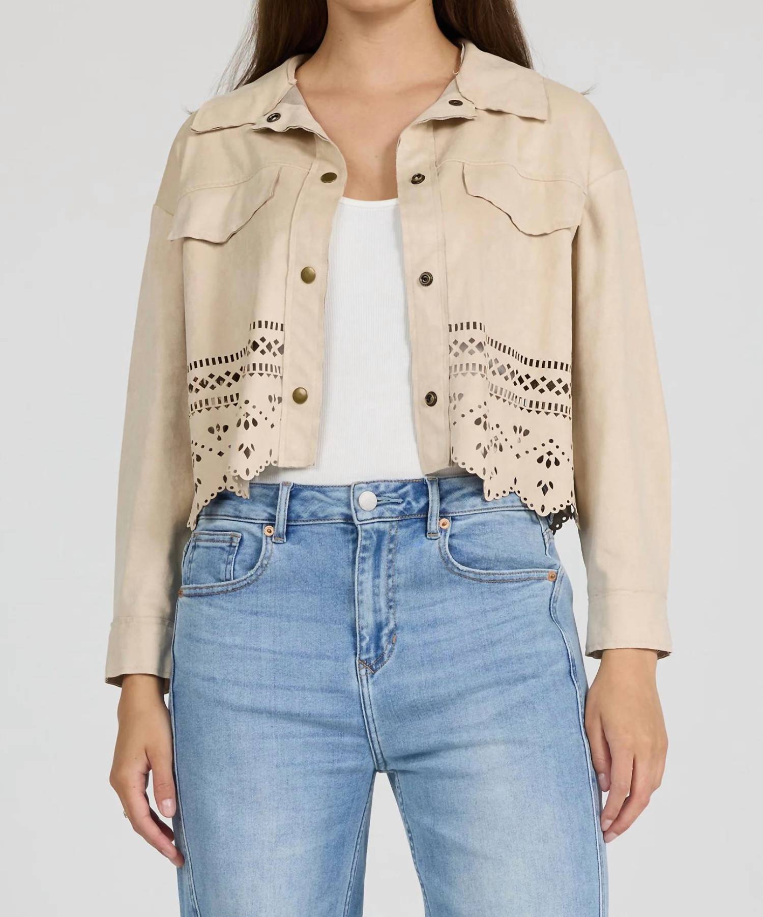 Dear John Denim - Reno Laser Cut Cropped Shirt Jacket