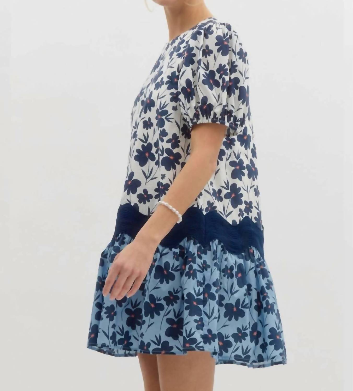 Entro - Floral Print Ric Rac Trim Dress