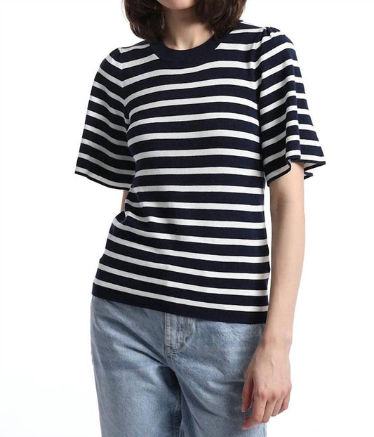 Minnie Rose - Striped Flutter Sleeve Top