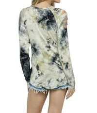 Vocal Apparel - Tie Dye Stud Sliced Long Sleeve Top