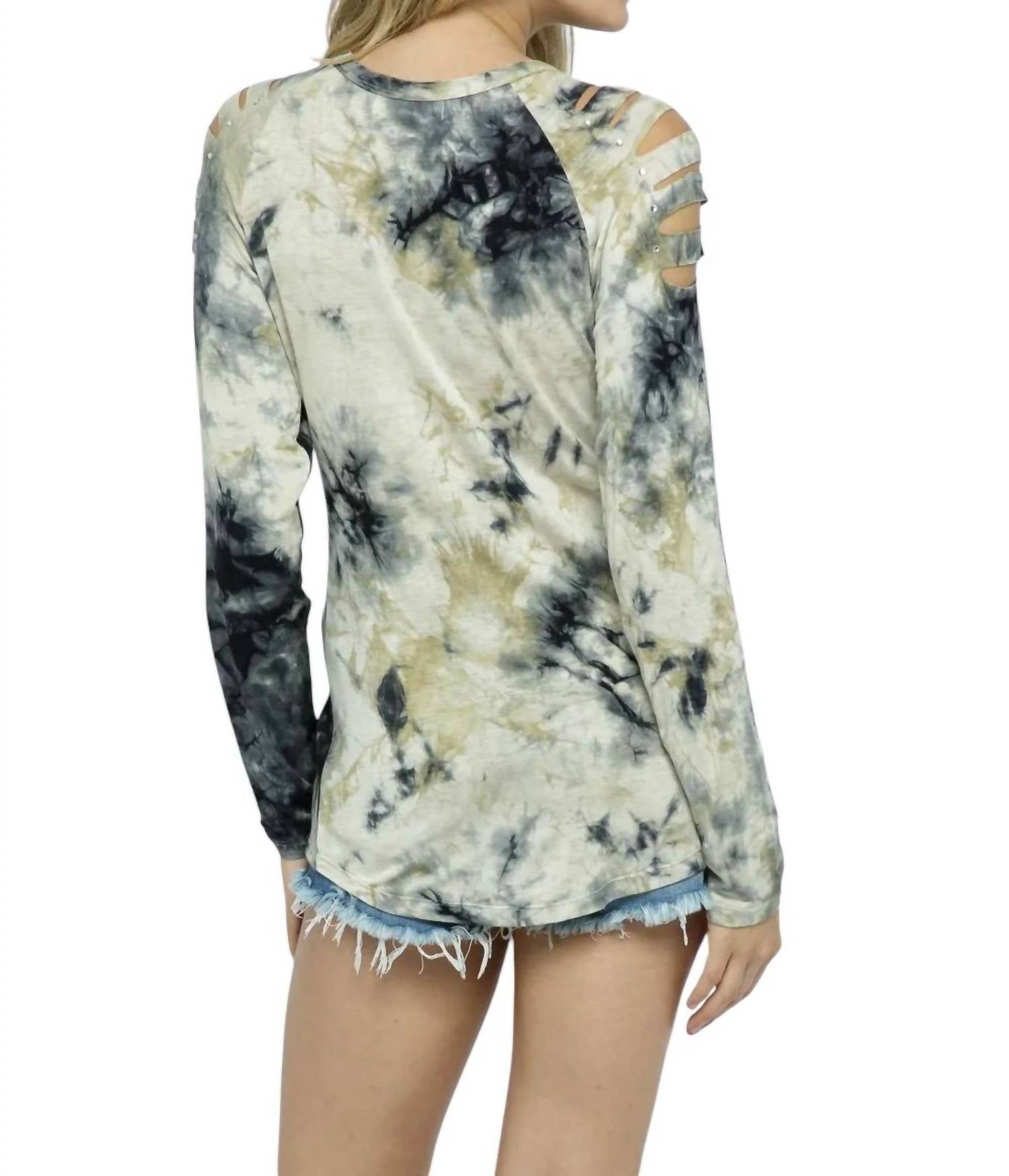Vocal Apparel - Tie Dye Stud Sliced Long Sleeve Top