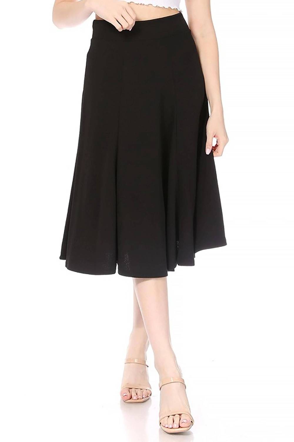 Moa Collection - Women's Classic Solid Flared Midi A-Line Skirt