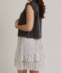 GILLI Peyton Ruffle Detail Jean Vest in charcoal denim - women's jacket - alternate view