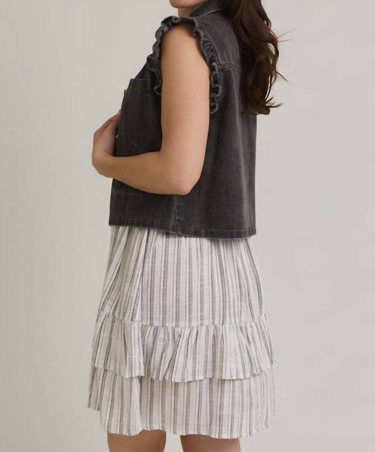 GILLI Peyton Ruffle Detail Jean Vest in charcoal denim - women's jacket - alternate view