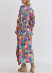 Entro - Colorful Print V-neck Maxi Dress