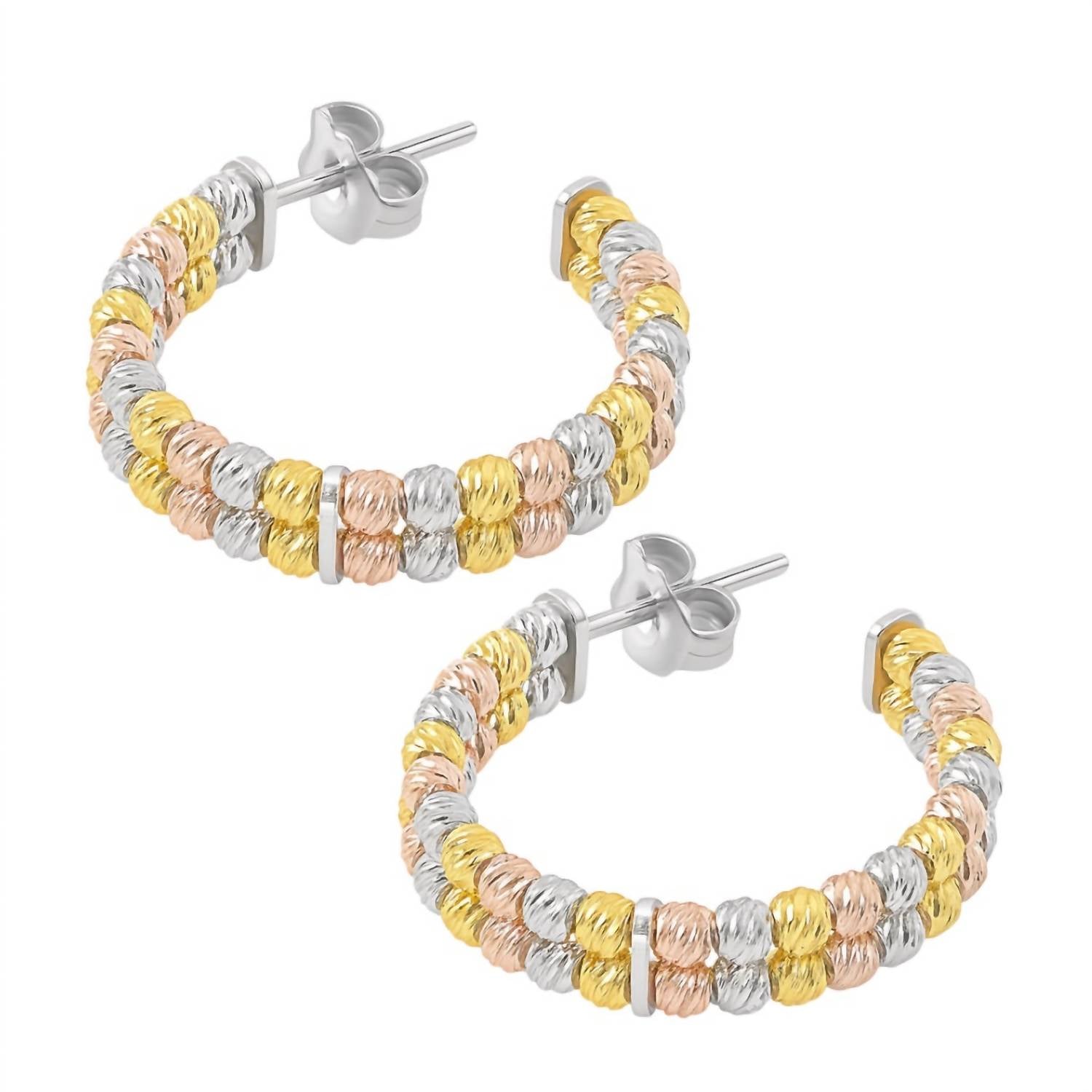 Allyanna Gifts - Women's Round Diamond Cut Bead Double Row Post Hoop Earrings