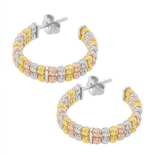 Allyanna Gifts - Women's Round Diamond Cut Bead Double Row Post Hoop Earrings