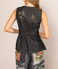RANNA GILL Aster Sleevless Waist Coat in black - women's jacket - alternate view
