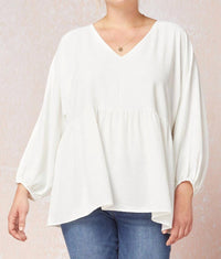 Entro - Textured Long Sleeve Babydoll Top - Plus