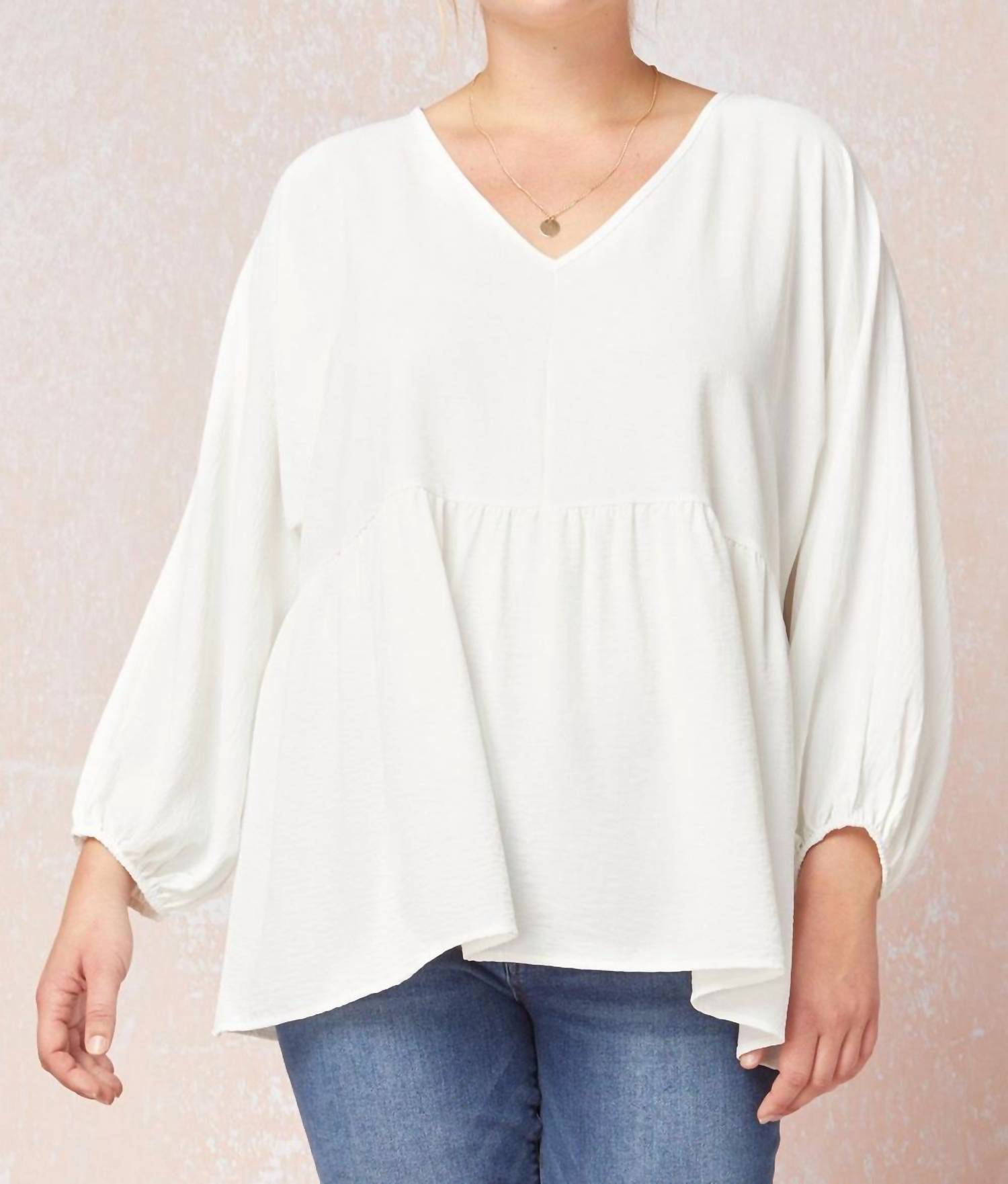 Entro - Textured Long Sleeve Babydoll Top - Plus
