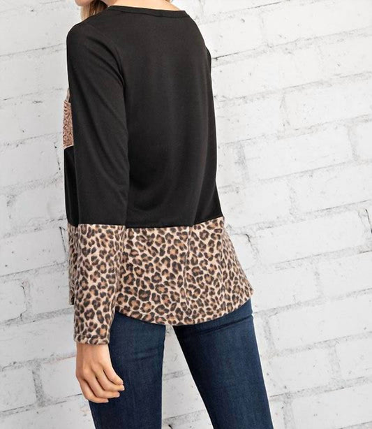 Leopard Top With Rose Gold Sequin Pocket