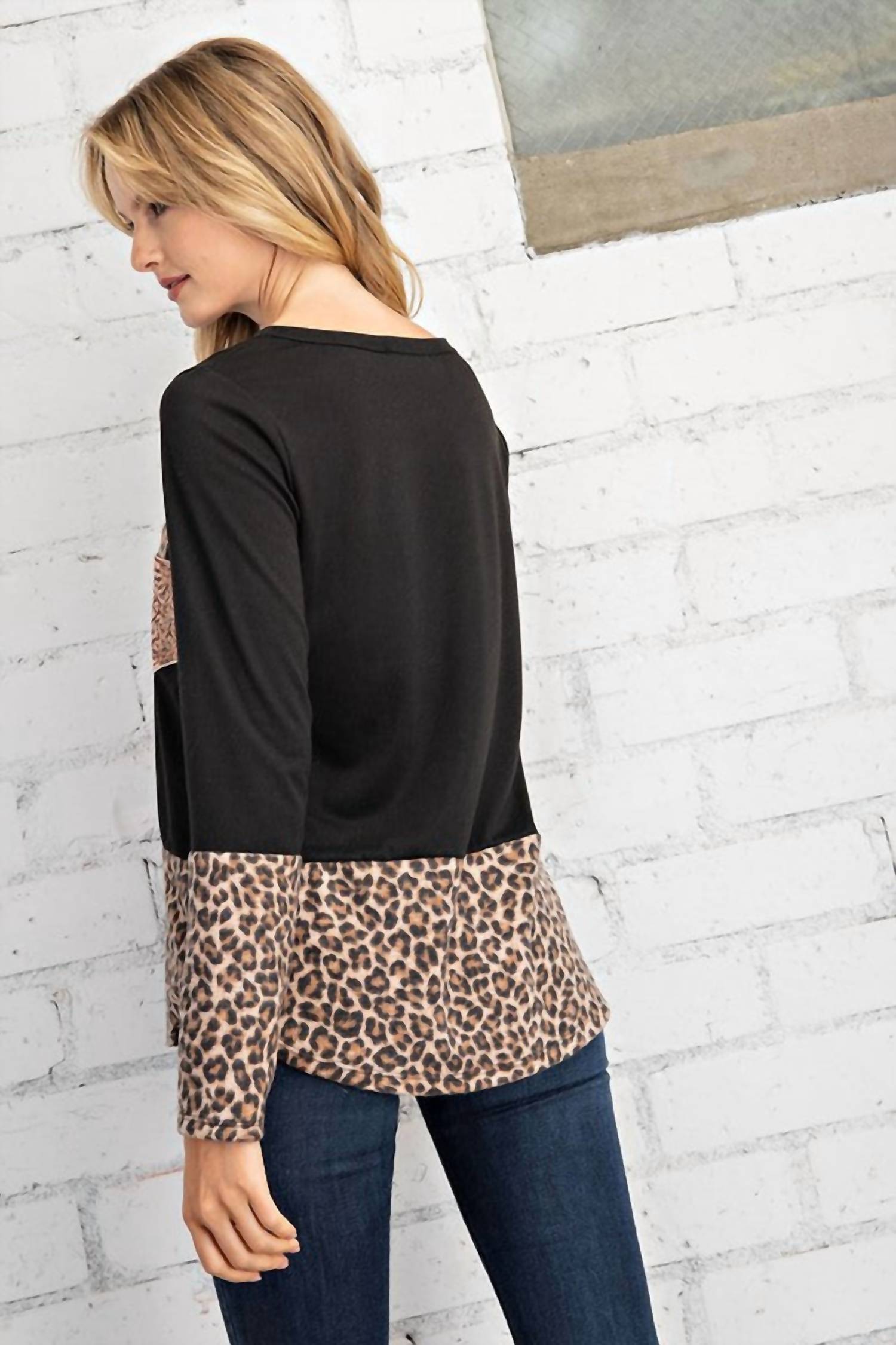Leopard Top With Rose Gold Sequin Pocket