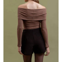 La Miel - Foldover Off The Shoulder Long Sleeve Top