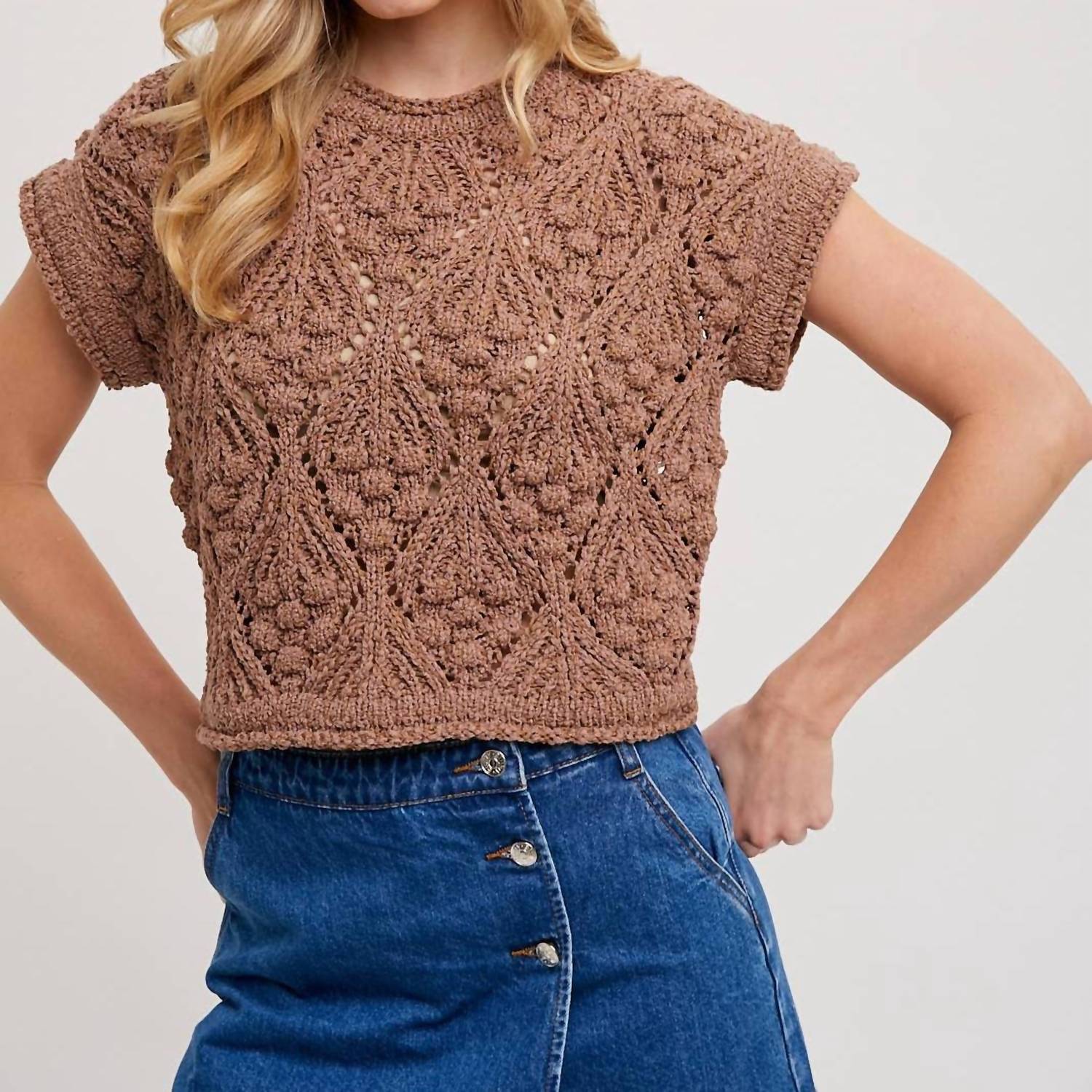 Bluivy - Short Sleeve Cropped Knit Sweater