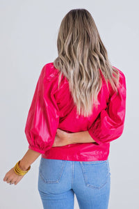 Karlie - Cranberry Pleather Button Top