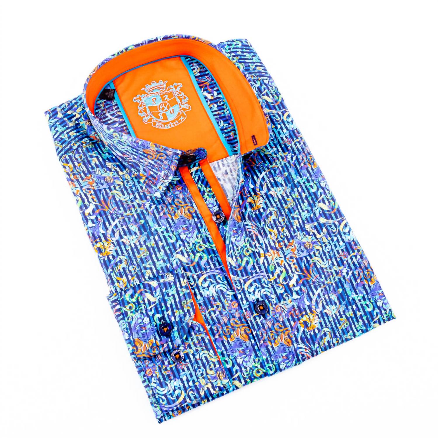 Eight X - Men's Stripes Print Design Button Down Shirt With Solid Trim