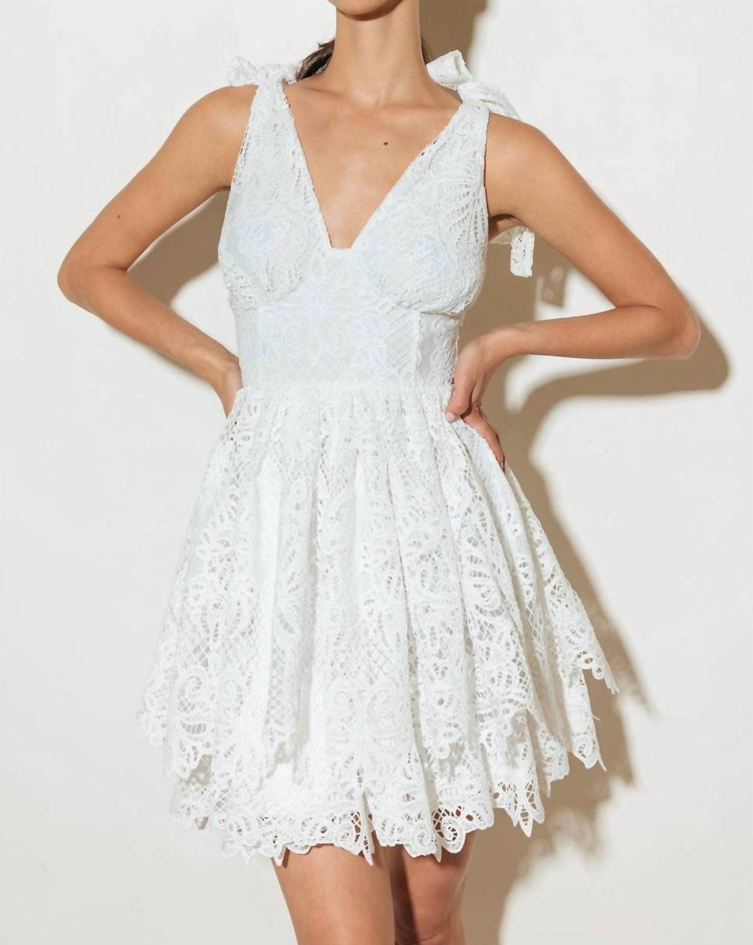 Flying Tomato - Lace Tie V Neck Mini Dress