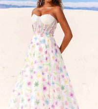 Vienna Prom - Strapless Corset Floral Appliques Prom Gown