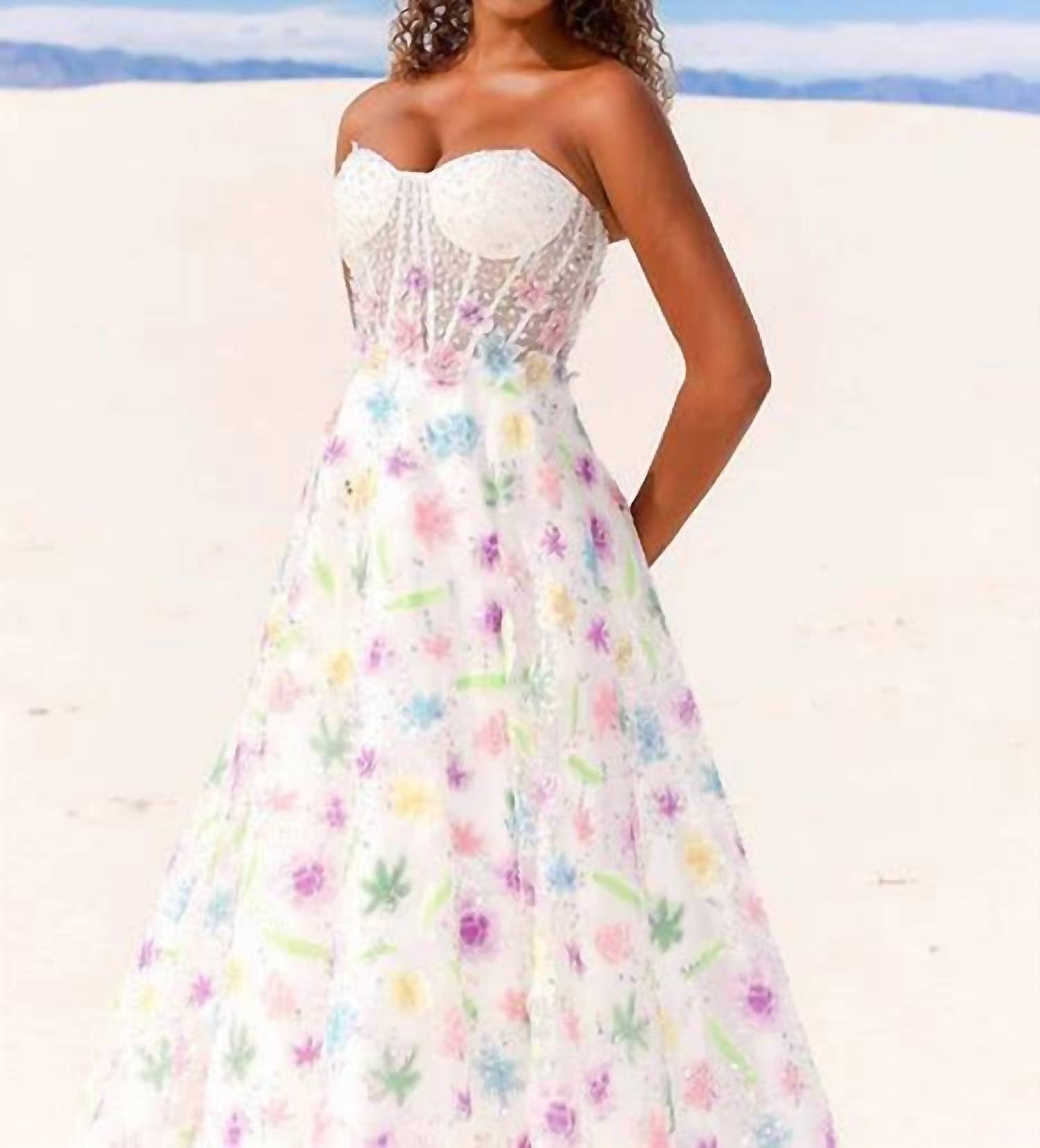Vienna Prom - Strapless Corset Floral Appliques Prom Gown