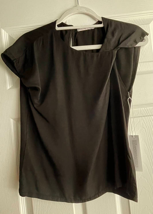 Viscose Satin Shoulder Twist Top Black