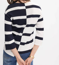 Joseph Ribkoff - Striped Knit V-neck Pullover Sweater