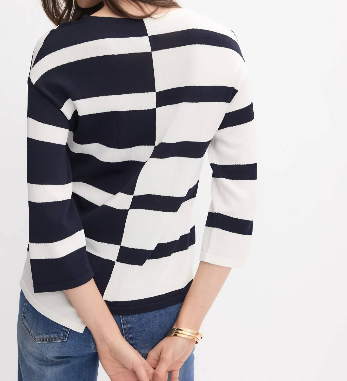 Joseph Ribkoff - Striped Knit V-neck Pullover Sweater