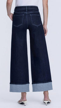VERVET BY FLYING MONKEY High Rise Cuffed Ankle Wide Leg Jeans in dark blue - women's jeans - alternate view